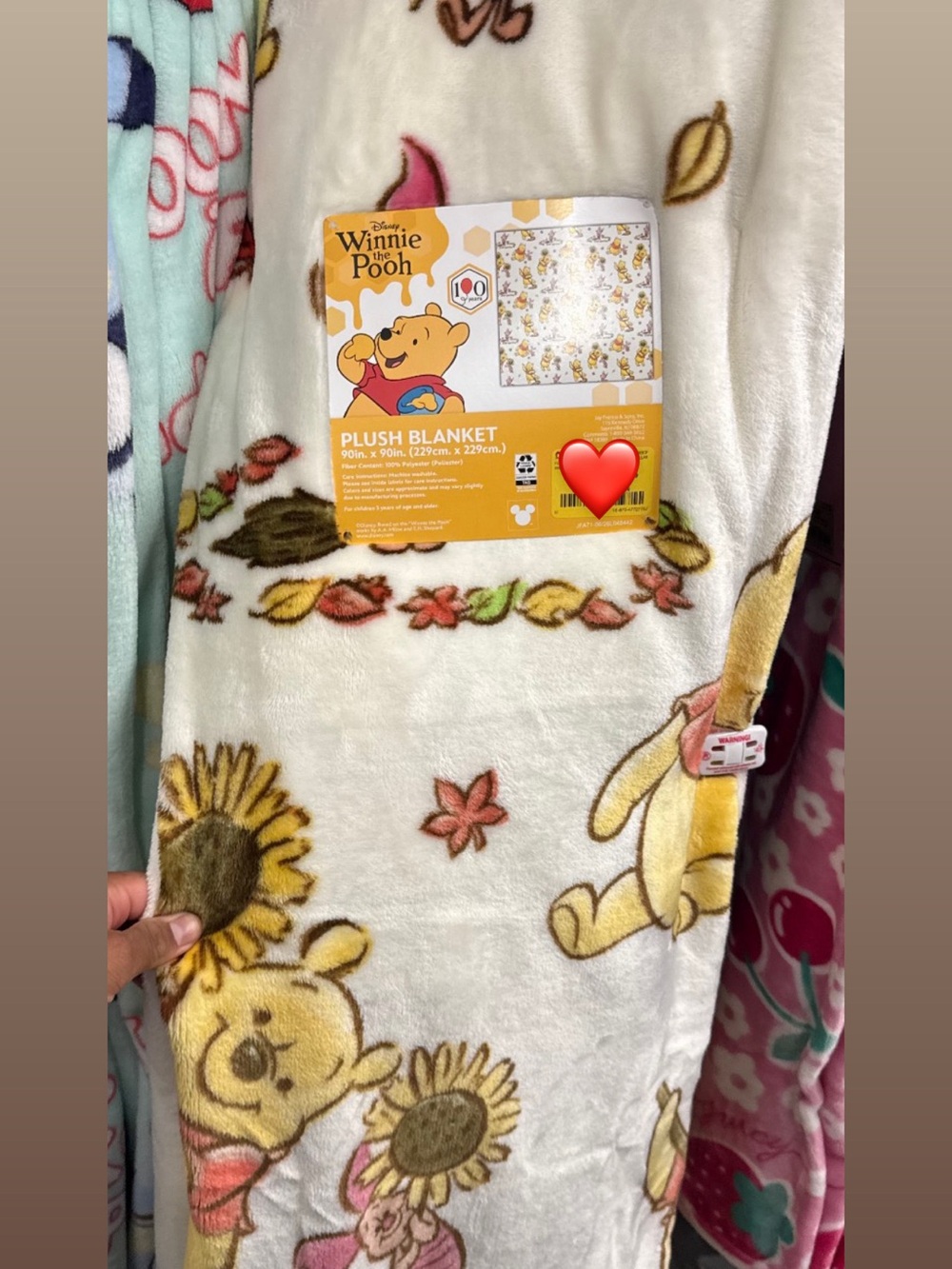 Disney Winnie the Pooh Cream Plush Blanket with Sunflower Accents